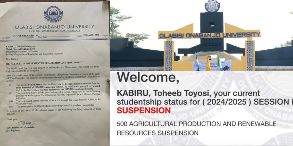 Nigerian University OOU Punishes Defamation Against SUG President with Two Semesters Rustication – Orders Suspended Student To Report at Counselling Unit for Counselling